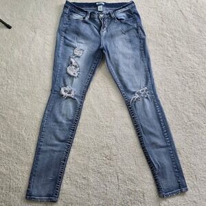 Mudd Skinny Jeans‎ Size 13 Long Blue Stretch Distressed Ripped Denim